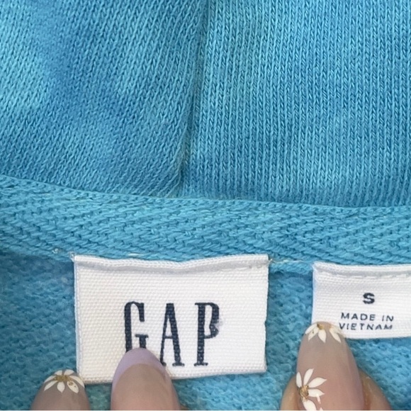GAP Tie-Dye Cropped Raw Edge Blue White Hoodie Sweatshirt – Size Small - Picture 4 of 13